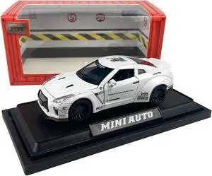 MiniAuto 1:32 Nissan GTR R35 Nismo GT-R Widebody Sport Car Diecast Model Pull-back Car Toy Sound & Light (White)