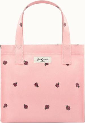Cath Kidston Small Bookbag S Size Open Top Handled Handbag Lunch Bag Water Resistant Oilcloth Tote Big Floral Pattern (Ladybird / Pink Color)