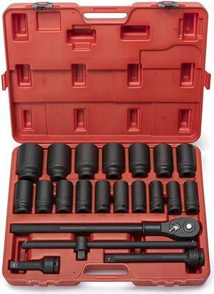 02409A 3/4" Drive Deep Impact Socket Set, 22 Piece | Includes Ratchet & Bar Drivers | SAE (7/8" - 2") | Cr-Mo Steel