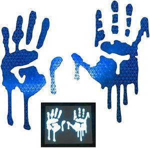 High Intensity Grade Reflective BloodyDripping Hands Decals for Helmets Windscreens Rear Windows Bumper Stickers 3 inches Height Blue