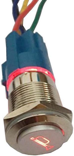 12V Car Auto Red LED Light Momentary Speaker Horn Push Button Metal Toggle Switch 19mm Socket Plug