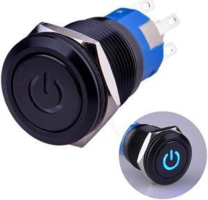 Latching Pushbutton Switch U19C1 1NO1NC SPDT ON/OFF Black Metal Shell with Blue LED Suitable for 19mm 3/4" Mounting Hole (Blue)