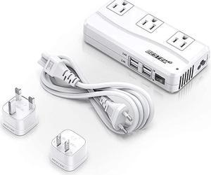 Universal Travel Adapter 220V to 110V Voltage Converter with 6A 4Port USB Charging and UKAUUSEU Worldwide Plug Adapter White