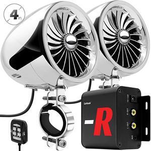TN4R Amplifier 4 Full Range Waterproof Bluetooth Motorcycle Stereo Speakers 1 to 15 in Handlebar Mount Audio Amp System Harley Touring Cruiser ATV UTV RZR AUX FM Radio TN4R Chrome