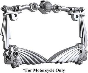 LPF248-C 3D Handle Bar and Indian Chief Style Zinc Metal Chrome Finished Motorcycle License Plate Frame