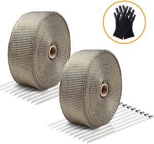 Exhaust Wrap Header Wrap Exhaust Heat Wrap for Exhaust Pipes Tap Kit for Car Motorcycle, 2 Rolls of 2" x50ft with 20 Stainless Ties and Gloves