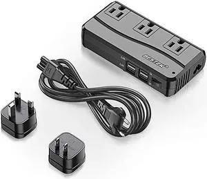 Universal Travel Adapter 220V to 110V Voltage Converter with 6A 4Port USB Charging and UKAUUSEU Worldwide Plug Adapter Black