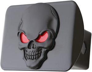 Metal Skull 3D Emblem Trailer Hitch Cover Fits 2" Receivers (Black Red on Black)