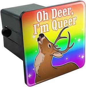 Oh Deer I'm Queer Rainbow Pride Gay Lesbian Funny Tow Trailer Hitch Cover Plug Insert 2"