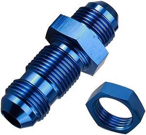 Straight Bulkhead Fuel Fitting - 6 AN to AN6, Male to Male, Flare Union Adapter, with 6AN Bulkhead Nut, Blue
