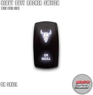 OX SKULL - White -  5-PIN Laser Etched LED Rocker Switch Dual Light - 20A 12V ON/OFF