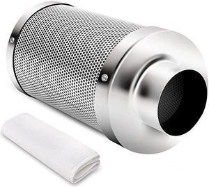 4 Inch Air Carbon Filter Indoor Plants Grow Tent Odor Control Scrubber with Australia Activated C for Inline Fan Reversible Flange Prefilter Included Silver