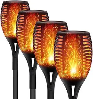 Solar Flame Flickering Torch Waterproof Dancing Flame Solar Lights Outdoor 96 LEDs Solar Tiki Torches Dusk to Dawn Solar Torch Light 4 Pack