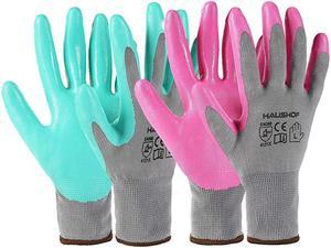 6 Pairs Garden Gloves for Women Nitrile Coated Working Gloves for Gardening Restoration Work Large Pink amp Green M