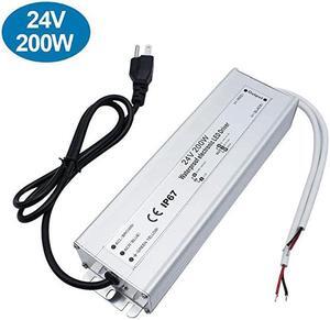 LED Power Supply 24V 200W IP67 Waterproof Outdoor Driver AC 90265V to DC 24V 83A Low Voltage Transformer Adapter with 3Prong Plug for LED Light Computer Project Outdoor Use