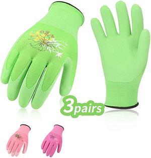 3Pairs Ladies Foam Latex Coating Gardening and Work Gloves Size L Green amp Pink amp Purple RB6013
