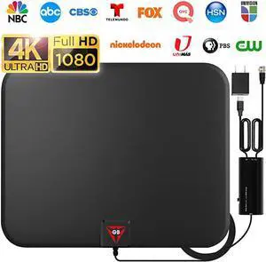 Amplified HD Digital TV Antenna Long up to 180 Miles Range Support 4K 1080p Fire tv Stick All Older TVs Indoor Smart Switch Amplifier Signal Booster 18ft Coax HDTV CableAC Adapter