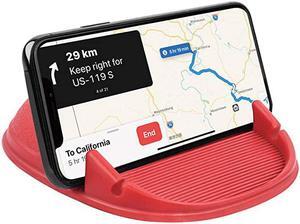 Car Phone Holder, Car Phone Mount Silicone Car Pad Mat for Various Dashboards, Slip Free Desk Phone Stand Compatible with iPhone, Samsung, Android Smartphones, GPS Devices and More (Red)