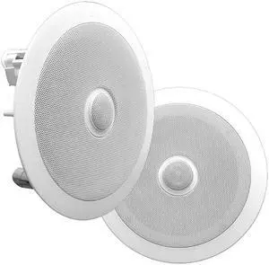 6.5'' In-Wall/In-Ceiling Midbass Speakers (Pair) - 2-Way Woofer Speaker System Directable 1” Titanium Dome Tweeter Flush Mount Design w/ 65Hz - 22kHz Frequency Response 250 Watts Peak -  PDIC60