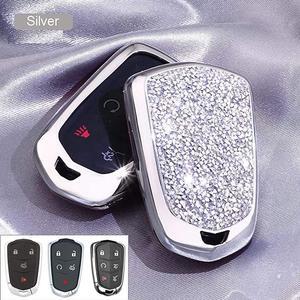 TM 4 5 6 Buttons 3D Bling keyless Entry Remote Smart Key Fob case Cover for 2016 2017 2018 2019 2020 Cadillac CT6 XT5 CTS XTS SRX ATS DTS STS Accessories Silver