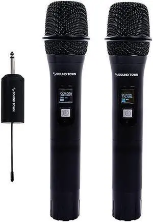 20Channel UHF Wireless Microphone System with Mini Portable Receiver 14 Output 2 Aluminum Handheld Microphones for Church Business Meeting Outdoor Wedding and Karaoke SWM01U2HH