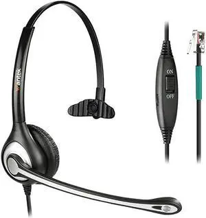 Corded Telephone Headset Mono w/Noise Canceling Mic Compatible with ShoreTel Plantronics Polycom Zultys Toshiba NEC Aspire Dterm Nortel Norstar Meridian Packet8 Landline Deskphones(F600S2)