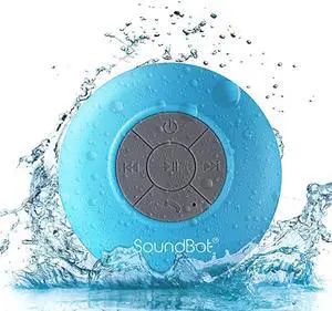 SB510 HD Water Resistant Bluetooth 3.0 Shower Speaker, Handsfree Portable Speakerphone with Built-in Mic, 6hrs of playtime, Control Buttons and Dedicated Suction Cup (Blue)