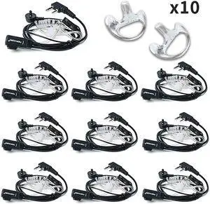Walkie Talkie Earpiece with Mic Includes Earmolds and Ear Buds 2 Pin Acoustic Tube Headset for Retevis H777 RT21 RT22 Baofeng UV5R BF888S 2 Way Radio 10 Pack