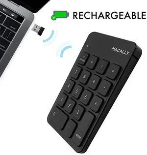24G Wireless Numeric Keypad Keyboard for Laptop Apple Mac iMac MacBook ProAir Windows PC or Desktop Computer with USB Receiver Rechargeable 18 Key Slim Number Pad Black