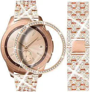 Compatible with Galaxy Watch 42mm Band Women+ Bezel 20mm Jewelry Stainless Steel Watchband Bezel Ring Cover Diamond Strap Bracelet for Samsung Galaxy Watch 42mmRose gold