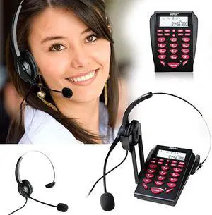 Corded Telephone with Headset & Dialpad for House Call Center Office - Noise Cancellation