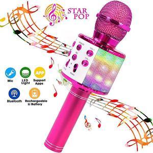 Bluetooth 4 in 1 Karaoke Wireless Microphone with LED Lights Portable Microphone for Kids Best Gifts Toys for Kids Girls Boys and Adults Purple