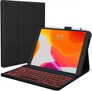 8th Generation Case with Keyboard Pencil Holder 102 2020 Air 3 105 Compatible 7 Color Backlit Keyboard Slim Leather Folio Smart Cover for 8 2019 7 Air 3rd Gen Black