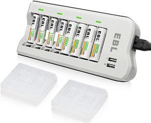Rechargeable Batteries with Charger AA Batteries 2800mAh 4 Pack and AAA Batteries 1100mAh 4 Pack 12V NiMH Batteries with 808U Battery Charger Buildin 2 USB Charging Ports