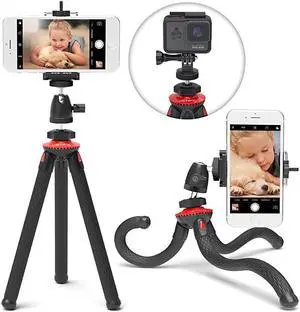SquidGrip Flexible Cell Phone Tripod and Portable Action Camera Holder Compatible with iPhone GoPro Android Samsung Google Pixel and All Mobile Phones