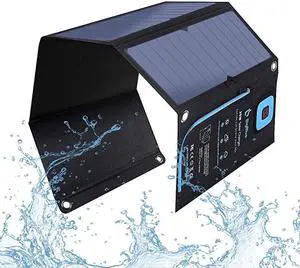 28W Solar Charger with Digital Ammeter 2USB5V4A Max Overall Portable Waterproof Solar Panels Phone Charger Compatible with iPhone 11XsXRX8 iPad Samsung Galaxy LG Google Pixel etc