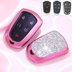 TM 4 5 6 Buttons 3D Bling keyless Entry Remote Smart Key Fob case Cover for 2016 2017 2018 2019 2020 Cadillac CT6 XT5 CTS XTS SRX ATS DTS STS Accessories Pink