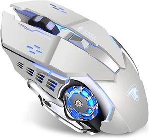T85 Rechargeable Wireless Mouse 24G Ergonomic Silent Gaming Mice Portable Optical with USB Receiver 3 Adjustable DPI 6 Buttons LED Lights Compatible with LaptopPCChromebook Silver