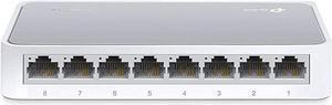 8 Port 10100Mbps Fast Ethernet Switch | Desktop Ethernet Splitter | Ethernet Hub | Plug and Play | Fanless Quiet | Desktop Design | Green Technology | Unmanaged TLSF1008D White