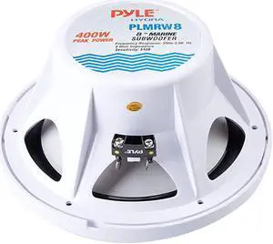 PLMRW8 8Inch Outdoor Marine Audio Subwoofer 400 Watt Single White Waterproof Bass Loud Speaker For Marine Stereo Sound System Under Helm or Box Case Mount in Small Boat Water Vehicle