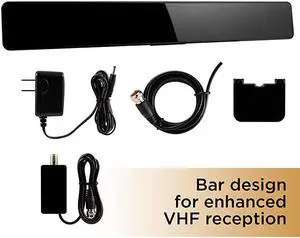Amplified TV Antenna, Indoor Bar Design, Long Range, Supports 4K 1080P HD Digital VHF UHF, Smart TV Indoor Antenna, Amplifier Signal Booster, Black, 47331