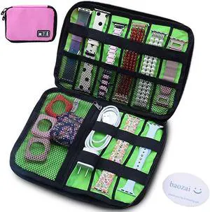 Smart Watch Bands Organizer Waterproof Portable Electronics Travel Accessories Organizer Bag for Watch Bands Cable Charger Headset SD Card Pink