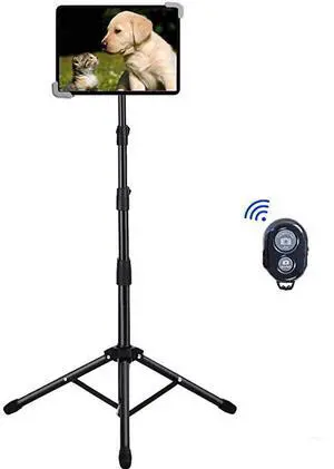 Tripod Stand for IPad  Foldable Floor Height Adjustable Tablet Tripod Stand for iPad Mini iPad Air iPad 1234 and All 812 Inch Tablets Bluetooth Remote Control As Gift