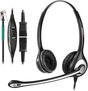 Corded Telephone Headset Dual wNoise Canceling Mic + Quick Disconnect for Avaya 1416 2410 9508 Aastra 6757i Allworx 9212 Plantronics S12 Mitel 5330 Comdial Digium Landline Deskphones602QS1