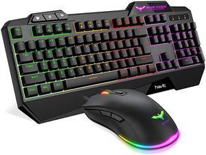 Wired Gaming Keyboard Mouse Combo LED Rainbow Backlit Gaming Keyboard RGB Gaming Mouse Ergonomic Wrist Rest 104 Keys Keyboard Mouse 4800 DPI for Windows & Mac PC Gamers (Black)