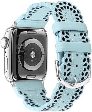 Leather Bands Compatible with Apple Watch Band 38mm 40mm iWatch Series 5 4 3 2 1 Chic Lace Leather Strap for Women Turquoise