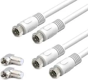 Coaxial Cable 2Pack 1ft Coaxial Cable RG6 Cable 03m with Right Angle Connectors White 75 Ohm Shield Digital Coax Cables with FMale Connectors Ideal for TV Antenna DVR Satellite