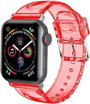 Compatible with Apple Watch Band 38mm 40mm Women Glitter Soft Silicone Sports iWatch Band Strap for Apple Watch Series 654321SE 38mm 40mm RedSilver
