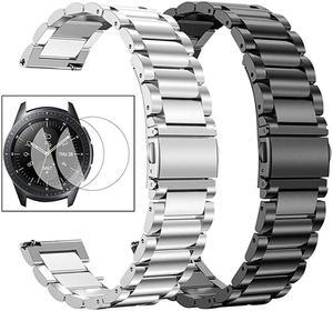 Stainless Steel Bands Compatible with Samsung Galaxy Watch 46mm Gear S3 ClassicFrontier Men XL LargeHeavy Duty Solid Metal Watch Band with Screen Protector Pack 2Silver+Black