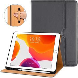 New iPad 7th/8th Generation Case 10.2 Inch 2019/2020, Premium Leather Business Folio Stand Cover with Built-in Apple Pencil Holder - Auto Wake/Sleep and Multiple Viewing Angles - Grey